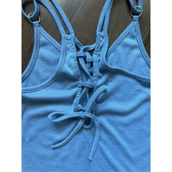 Top Shop S blue grey spaghetti strap ribbed dress - Picture 4 of 4